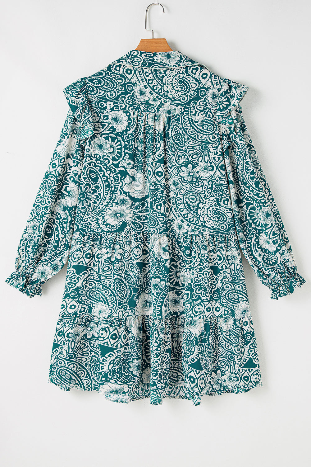 Green Floral Flounce Sleeve Split Neck Plus Size Dress Plus Size Mini Dresses JT's Designer Fashion