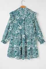 Green Floral Flounce Sleeve Split Neck Plus Size Dress Plus Size Mini Dresses JT's Designer Fashion