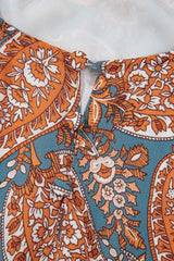 Orange Paisley Print Loose Fit Drawstring High Waist Mini Dress Mini Dresses JT's Designer Fashion