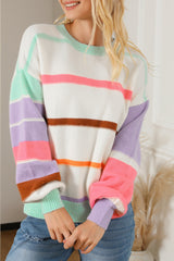 Multicolor Striped Colorblock Drop Shoulder Sweater Sweaters & Cardigans JT's Designer Fashion