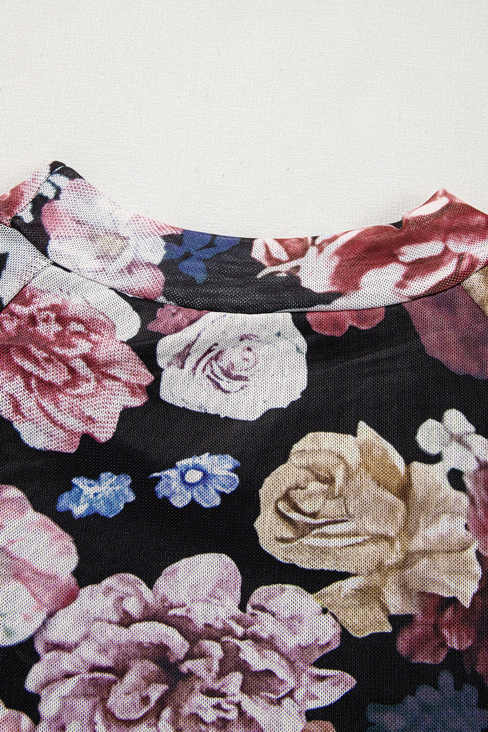 Pink Mesh Floral Print Mock Neck Long Sleeve Slim Top Long Sleeve Tops JT's Designer Fashion