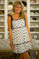 White Bow Knot Color Contrast Trim Knotted Shoulder Mini Dress Mini Dresses JT's Designer Fashion