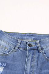 Sky Blue Ripped Tassel Bermuda Denim Shorts Denim Shorts JT's Designer Fashion