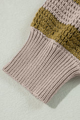 Smoke Gray Striped Plaid Patchwork Waffle Knit Turtleneck Sweater Sweaters JT's Designer Fashion