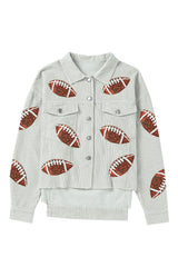 Sky Blue Sequined Rugby Football Patch Ribbed Cotton Jacket Jackets JT's Designer Fashion