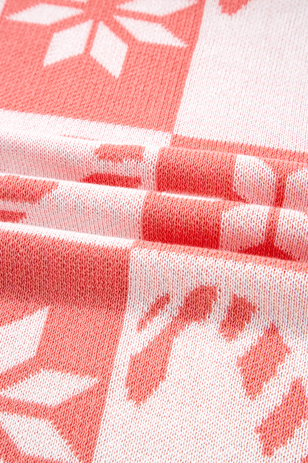 Pink Candycane Snowflake Checker Christmas Holiday Drop Shoulder Tunic Loose Sweater Sweaters JT's Designer Fashion