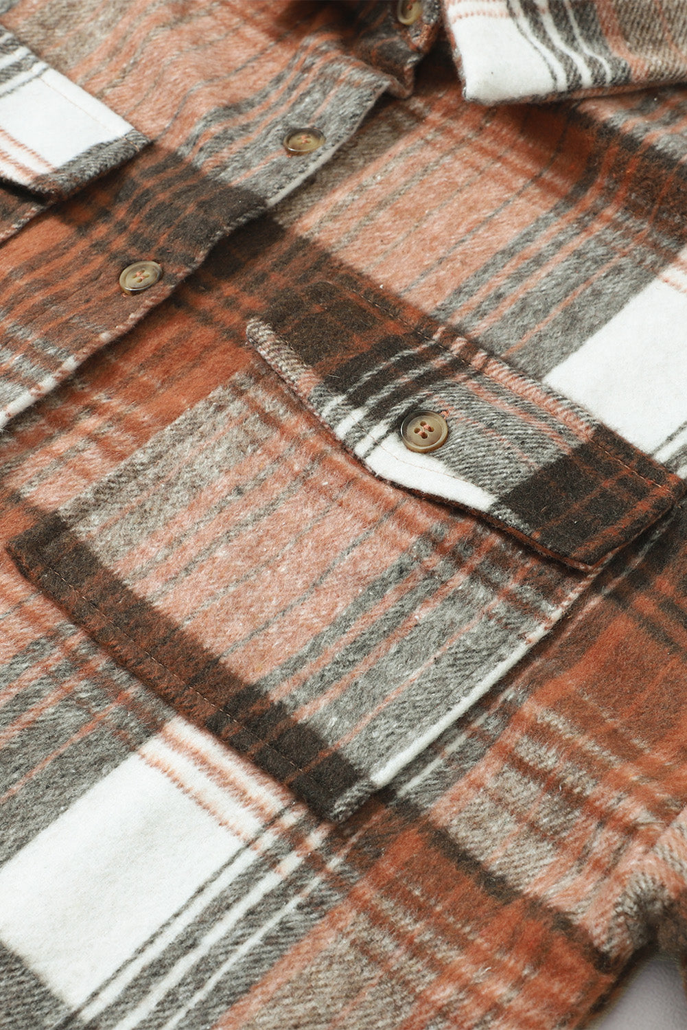 Brown Plaid Flap Pockets Shacket Plaid Shackets JT's Designer Fashion