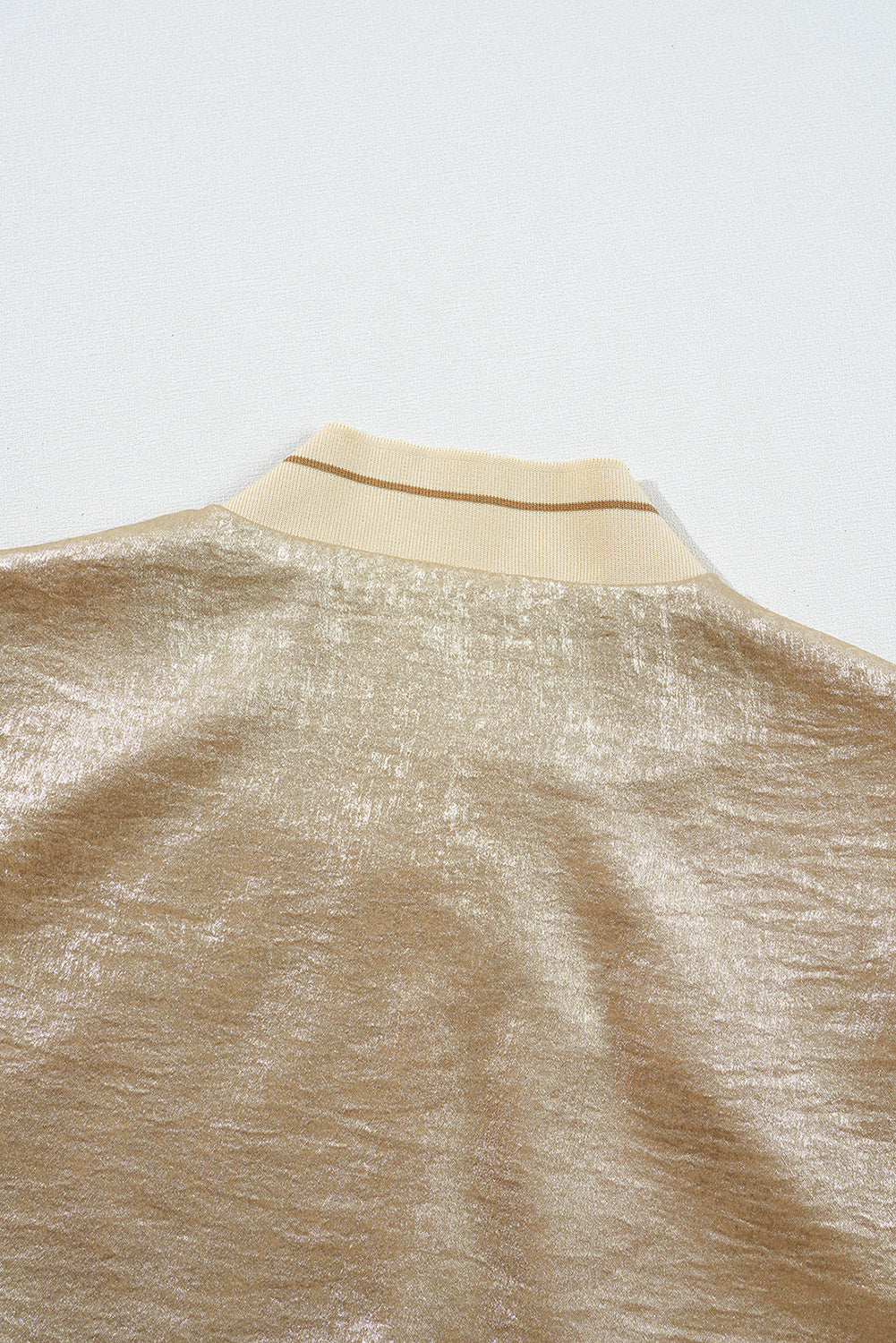 Pale Khaki Metallic Zip up Baseball Jacket Jackets JT's Designer Fashion