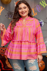 Vitality Orange Plus Size Geometric Printed Bell Sleeve Babydoll Blouse Plus Size Blouses & Shirts JT's Designer Fashion