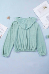 Green Loose Fit Ribbed V Neck Hoodie Sweatshirts & Hoodies JT's Designer Fashion
