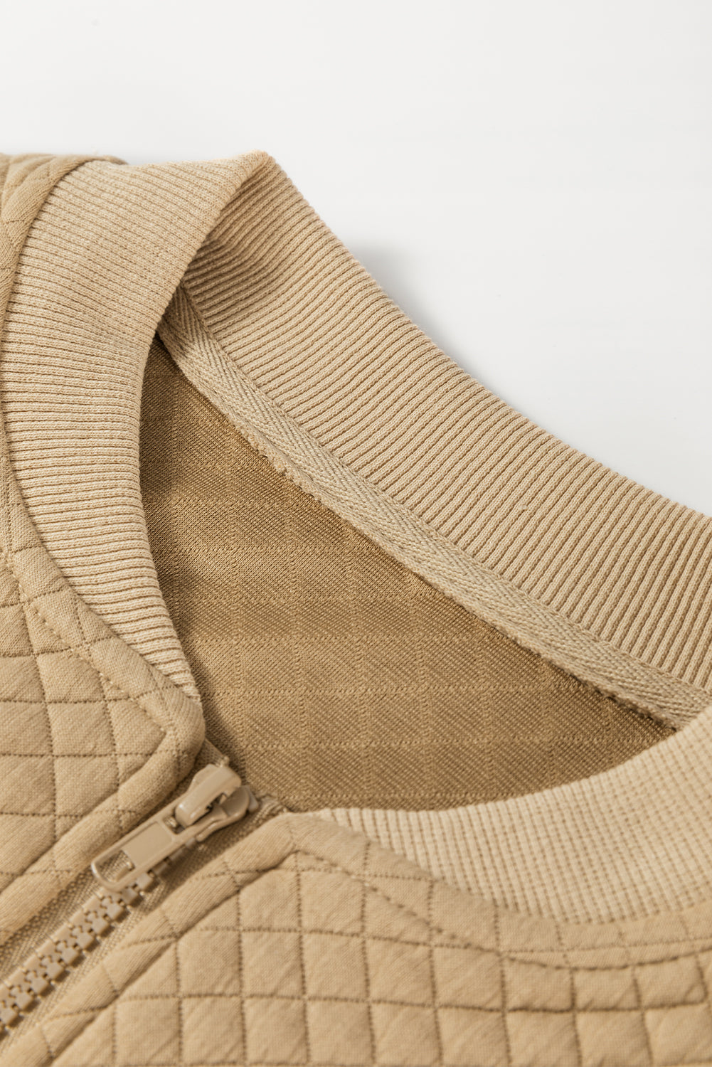 Pale Khaki Solid Geometric Textured Baseball Collar Jacket Jackets JT's Designer Fashion