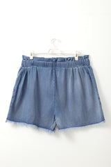 Dusk Blue Raw Hem Lace-up High Waist Plus Size Denim Shorts Plus Size Bottoms JT's Designer Fashion
