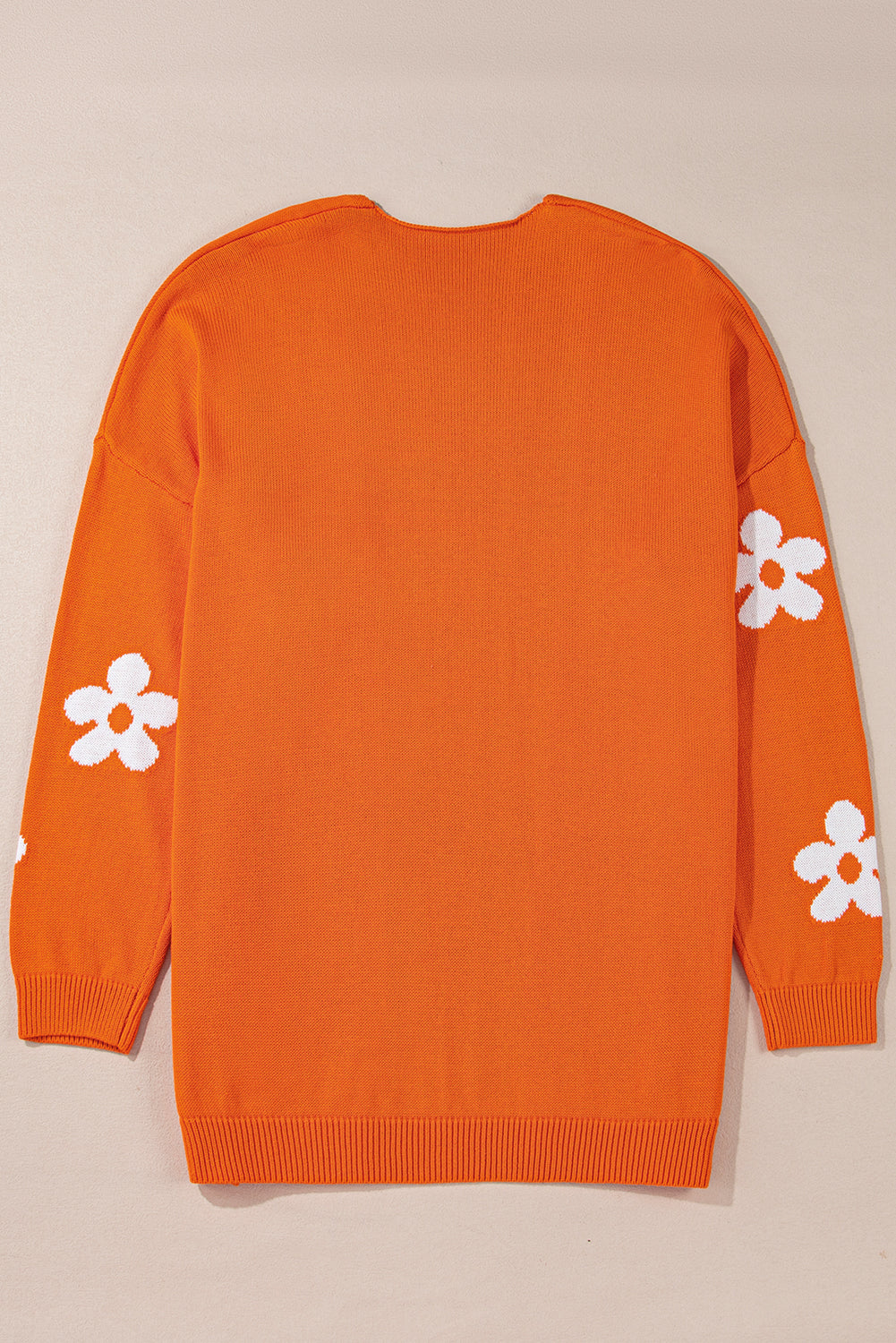 Orange Flower Pattern Drop Shoulder Plus Size Cardigan Plus Size Sweaters & Cardigans JT's Designer Fashion