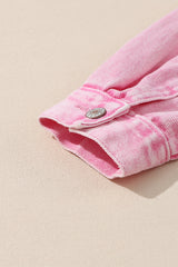 Pink Rivet Studded Pocketed Denim Jacket Denim Jackets JT's Designer Fashion