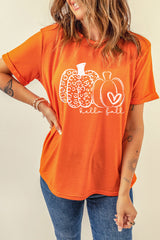 Orange Pumpkin Graphic Crew Neck T-shirt Graphic Tees JT's Designer Fashion