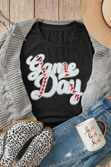 Black Sequin Game Day Graphic Crew Neck Tee Graphic Tees JT's Designer Fashion