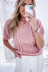 Pink Twist Knit Slim Fit Short Sleeve Sweater Sweaters & Cardigans JT's Designer Fashion