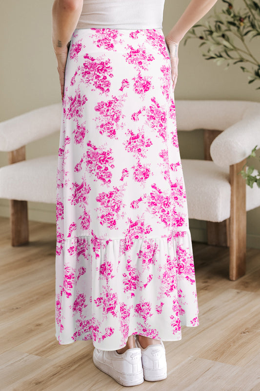 Rose Boho Floral High Waist Ruffle Split Maxi Skirt Skirts & Petticoat JT's Designer Fashion
