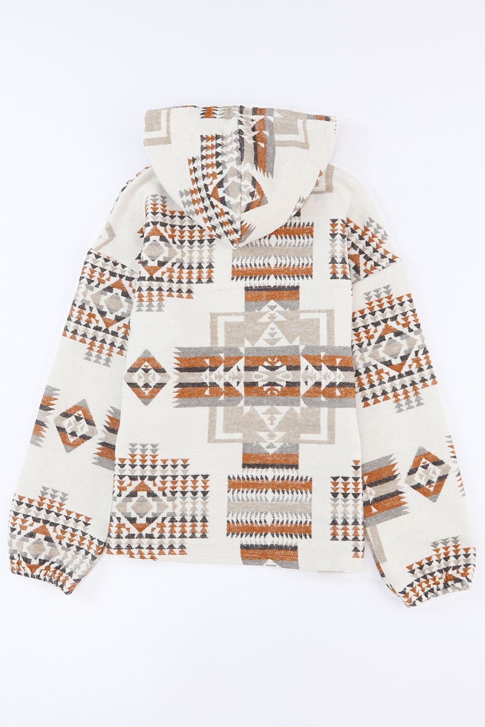 Beige Aztec Print Kangaroo Pocket Half-Zip Hoodie Sweatshirts & Hoodies JT's Designer Fashion