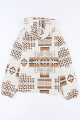 Beige Aztec Print Kangaroo Pocket Half-Zip Hoodie Sweatshirts & Hoodies JT's Designer Fashion