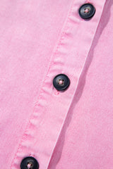 Pink Short Sleeve Double Chest Pocket Denim Shirt Dress Mini Dresses JT's Designer Fashion