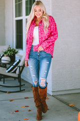 Pink Leopard Print Button Cuffs Raw Hem Jacket Denim Jackets JT's Designer Fashion