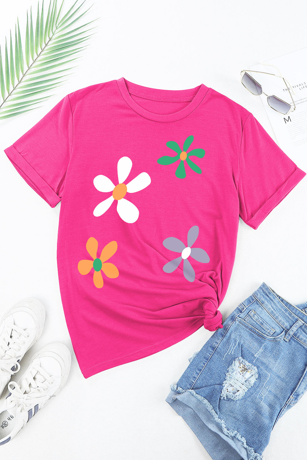Rose Red Summer Flower Print Fashion Cotton Tee Graphic Tees JT's Designer Fashion
