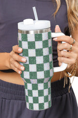 Blackish Green Full Rhinestone Checkerboard Handled Tumbler 40oz Tumblers JT's Designer Fashion
