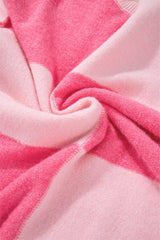 Pink Checkered Colorblock Striped High Low Loose Sweater Sweaters JT's Designer Fashion