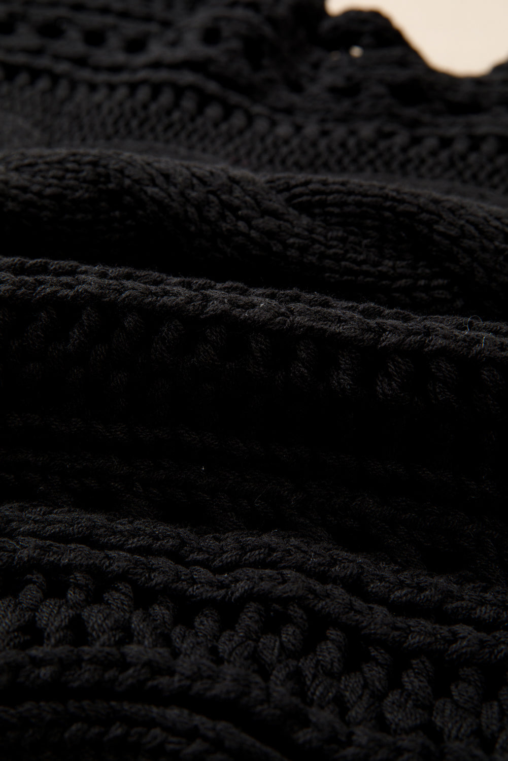 Black Hollow-out Cable Knit Cropped Sweater Sweaters JT's Designer Fashion