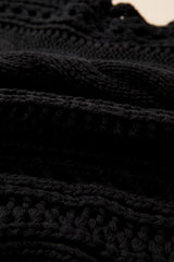 Black Hollow-out Cable Knit Cropped Sweater Sweaters JT's Designer Fashion
