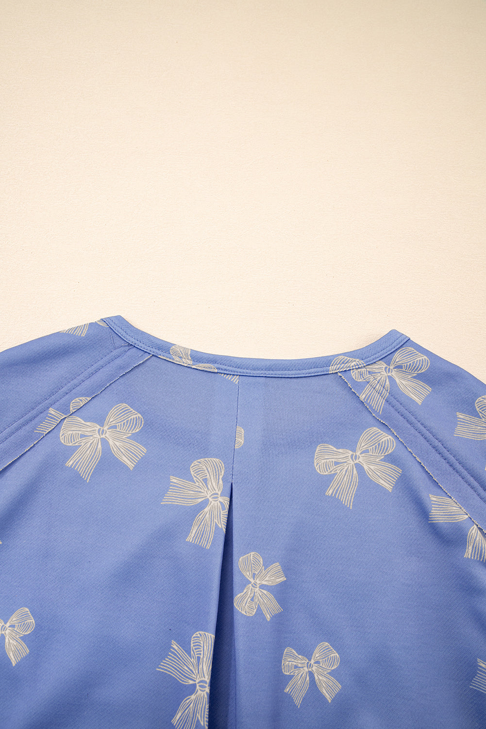 Sky Blue Bow Knot Print Crewneck Ruffled Sleeve Shift Mini Dress Dresses JT's Designer Fashion