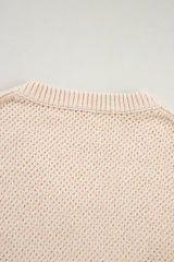 Parchment Loose Eyelet V Neck Drop Shoulder Sweater Sweaters JT's Designer Fashion