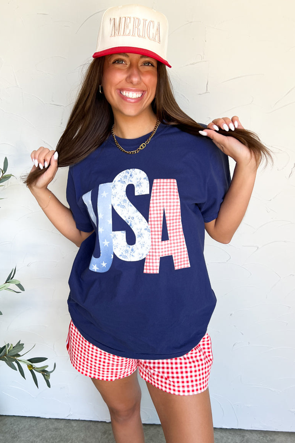 Blue USA Graphic July 4th Crew Neck T Shirt Graphic Tees JT's Designer Fashion