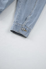 Sky Blue Stripe Washed Oversize Pocketed Denim Jacket Denim Jackets JT's Designer Fashion
