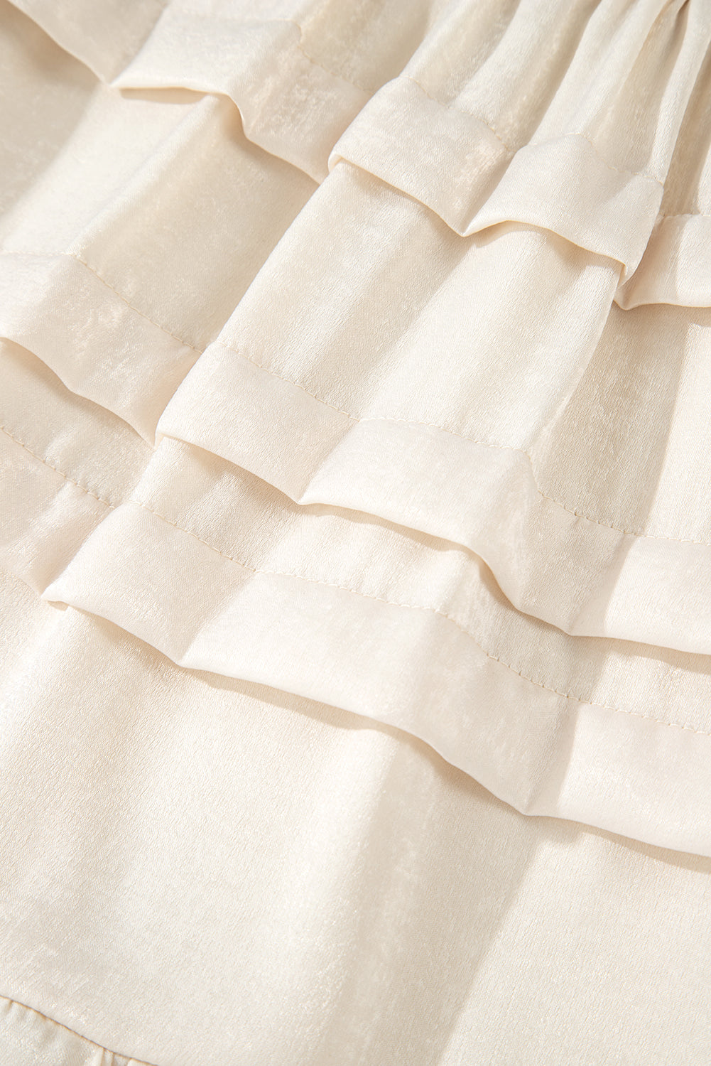 Beige Tiered Ruffled Hemline Elastic Waist Mini Skirt Skirts & Petticoat JT's Designer Fashion