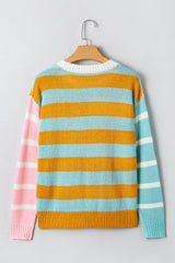 Jurassic Gold Color Block Striped Pullover Sweater Sweaters JT's Designer Fashion