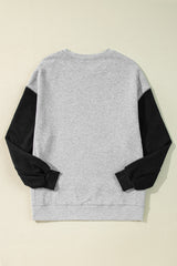 Gray Two Tone Patchwork Drop Shoulder Pullover Sweatshirt Sweatshirts & Hoodies JT's Designer Fashion
