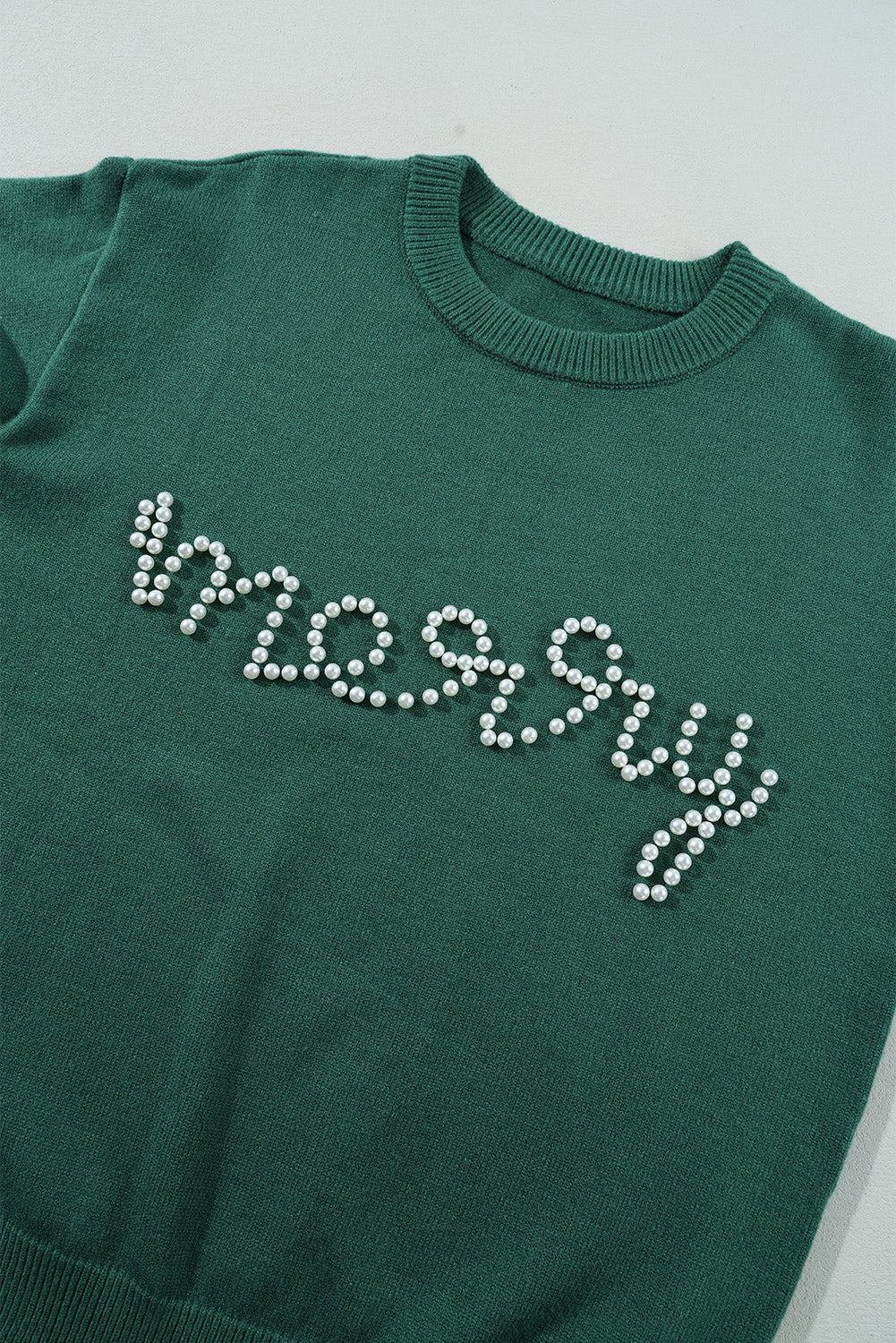 Blackish Green Pearl Beaded Merry Casual Sweater Sweaters JT's Designer Fashion