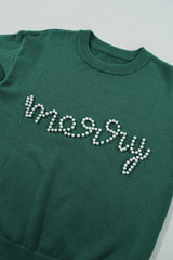 Blackish Green Pearl Beaded Merry Casual Sweater Sweaters JT's Designer Fashion
