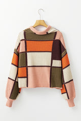 Orange Color Block Waffle Knit Drawstring Mock Neck Sweater Sweaters JT's Designer Fashion