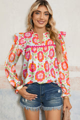 Rose Floral Printed Ruffled Long Sleeve Blouse Blouses & Shirts JT's Designer Fashion