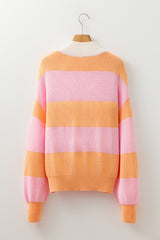 Orange Stripe Colorblock Half Zip Oversize Sweater Sweaters JT's Designer Fashion