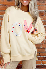 Apricot LOVE PATCH Graphic Oversized Sweatshirt Sweatshirts & Hoodies JT's Designer Fashion