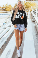 Black GAME DAY Graphic Varsity Pullover Sweatshirt Sweatshirts & Hoodies JT's Designer Fashion