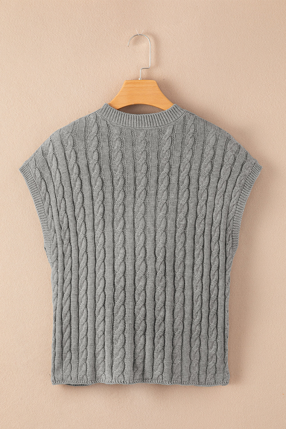 Gray Crew Neck Cable Knit Short Sleeve Sweater Sweaters & Cardigans JT's Designer Fashion