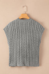 Gray Crew Neck Cable Knit Short Sleeve Sweater Sweaters & Cardigans JT's Designer Fashion