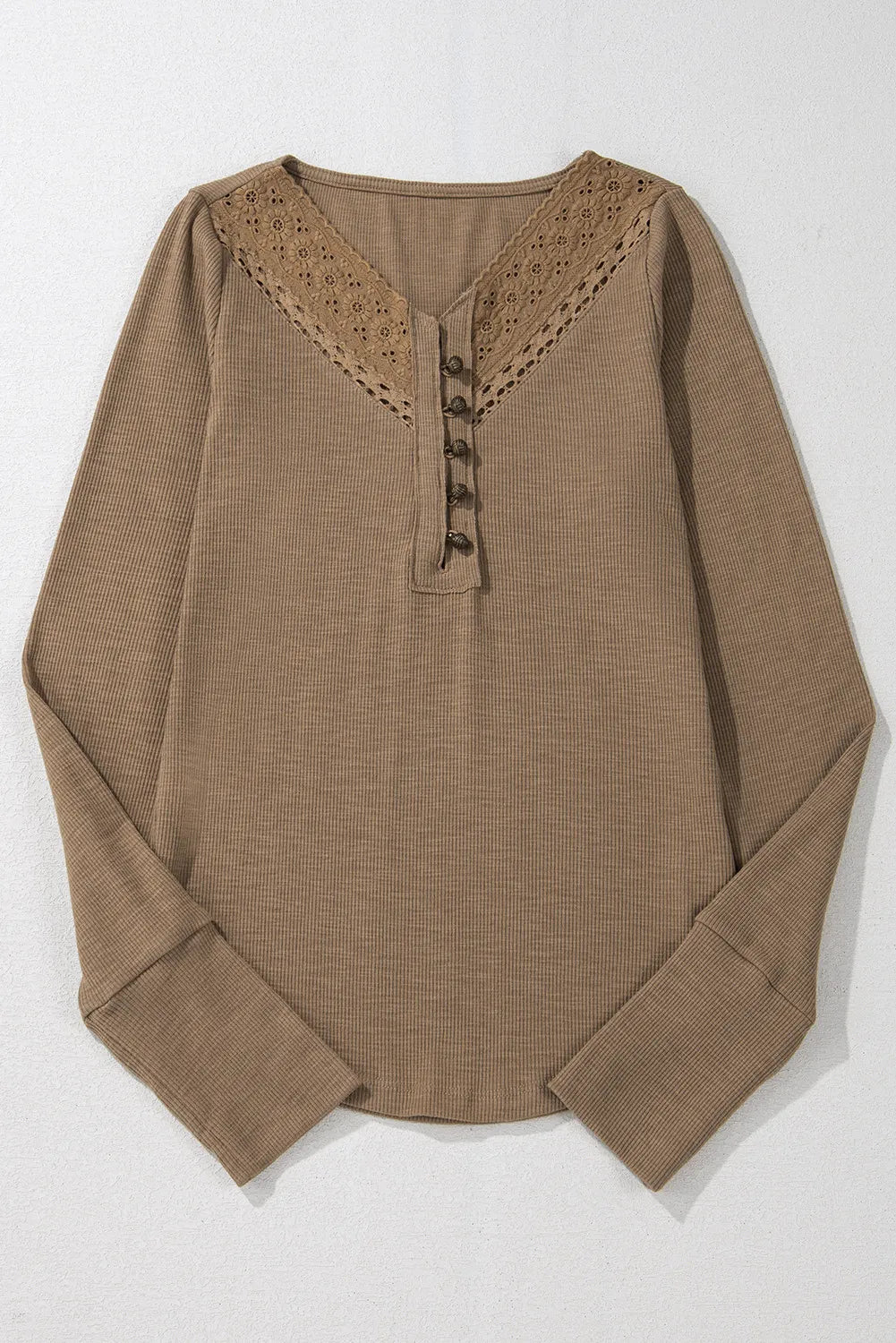Eyelet V-Neck Long Sleeve Top Long Sleeve Tops JT's Designer Fashion