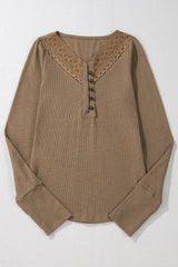 Eyelet V-Neck Long Sleeve Top Long Sleeve Tops JT's Designer Fashion