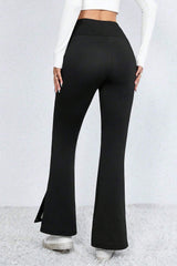 Black Thermal Lined Split Flare Leg Pants Pants & Culotte JT's Designer Fashion